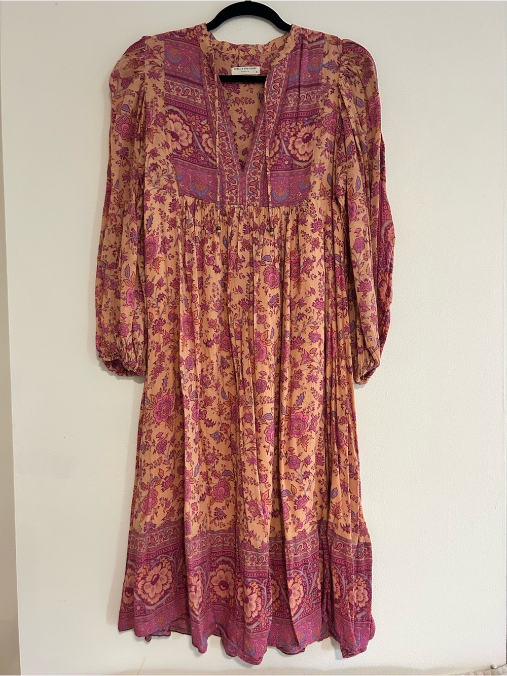 Spell Mauve-Pink and Tan Floral Boho Midi Dress